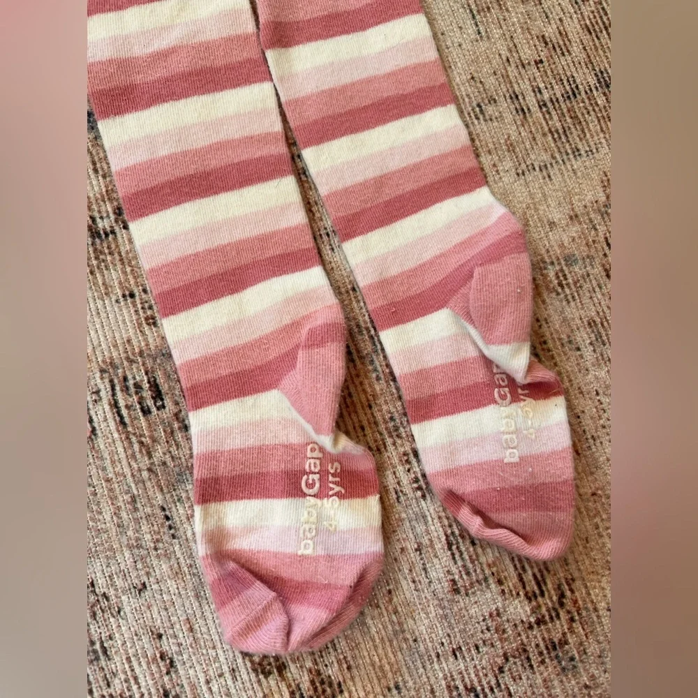 Pink and White Striped Kids Tights 4-5